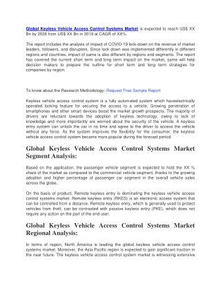 Global Keyless Vehicle Access Control Systems Market is expected to reach US