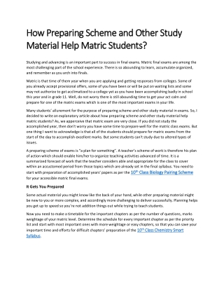 How Preparing Scheme and Other Study Material Help Matric Students