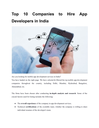 Top 10 Companies to Hire App Developers in India