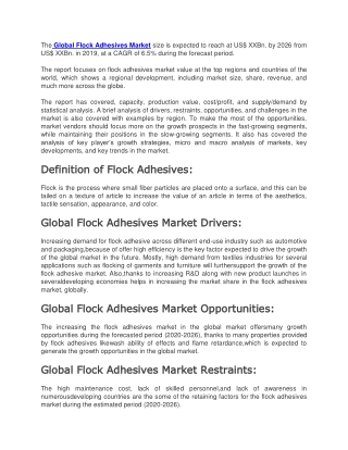The Global Flock Adhesives Market size is expected to reach at US