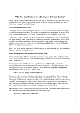 Why Does Your Business Need To Upgrade To Cloud Hosting