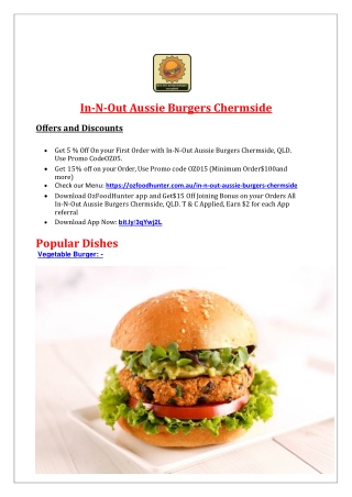 5% off - In-N-Out Aussie Burgers Delivery Chermside Menu, QLD