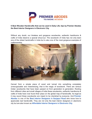 6 Best Wooden Handicrafts that can be used in Daily Life; tips by Premier Abodes the Best Interior Designers in Electron