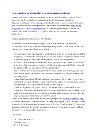 How to address an introduction for a nursing assignment help