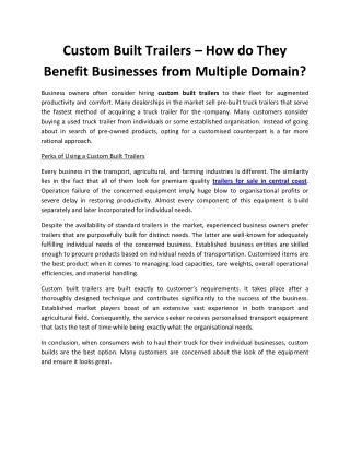 Custom Built Trailers – How do They Benefit Businesses from Multiple Domain