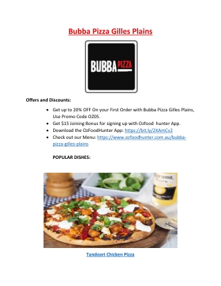 20% Off - Bubba Pizza Restaurant Gilles Plains Menu, SA