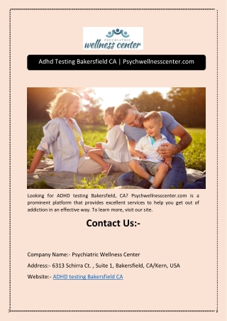 Adhd Testing Bakersfield CA | Psychwellnesscenter.com