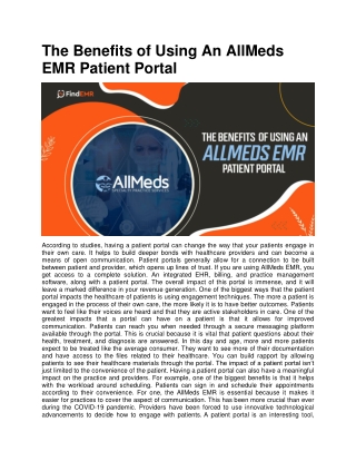 The Benefits of Using An AllMeds EMR Patient Portal