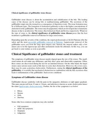 Clinical significance of gallbladder stone disease