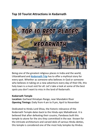 Top 10 Tourist Attractions In Kedarnath