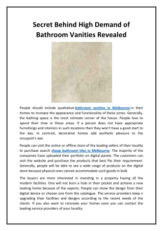 Secret Behind High Demand of Bathroom Vanities Revealed