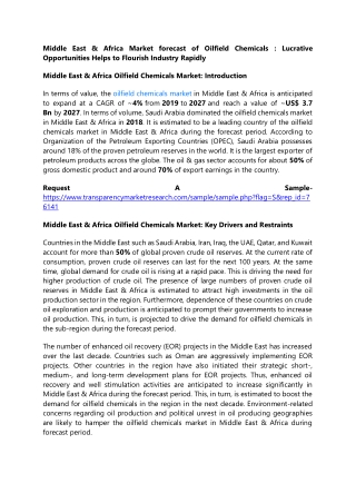 Middle East & Africa Market forecast of Oilfield Chemicals:Lucrative Opportuniti