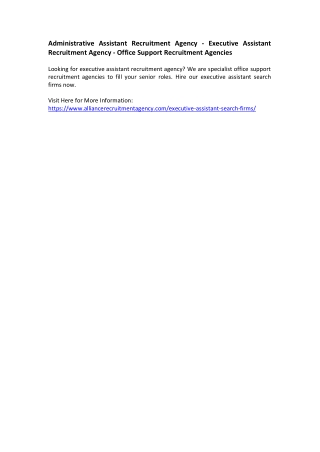 Administrative Assistant Recruitment Agency - Executive Assistant Recruitment Agency - Office Support Recruitment Agenci