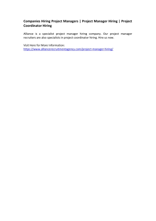 Companies Hiring Project Managers - Project Manager Hiring - Project Coordinator Hiring