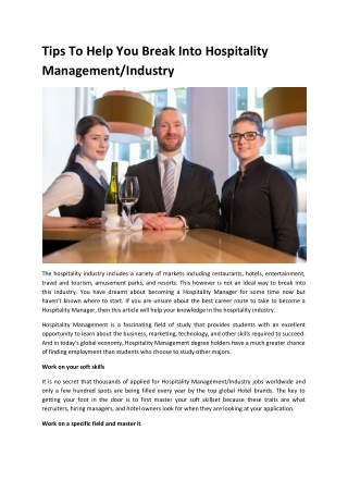 Tips To Help You Break Into Hospitality ManagementIndustry