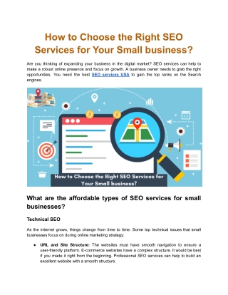How to Choose Right SEO services for your Small business
