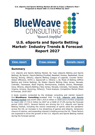 U.S. eSports and Sports Betting Market
