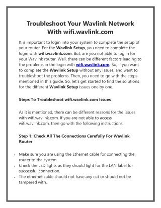 Troubleshoot Your Wavlink Network With wifi.wavlink.com