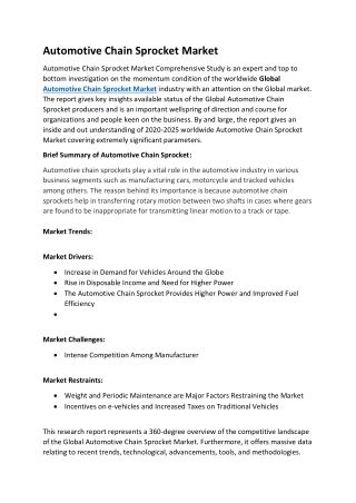 Automotive chain sprocket Market Study: An Introduction to Fundamental Charting