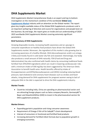 DHA Supplements Market Industry: Gap Analysis by emerging Regional Markets