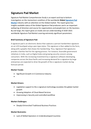 Signature pad Market, Moved One Step Closer to Beat Analyst Estimates