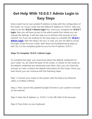 Get Help With 10.0.0.1 Admin Login in Easy Steps