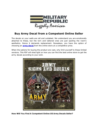 Buy Army Decal from a Competent Online Seller