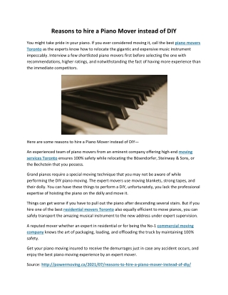 Reasons to hire a Piano Mover instead of DIY