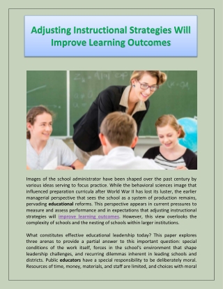 Adjusting Instructional Strategies Will Improve Learning Outcomes