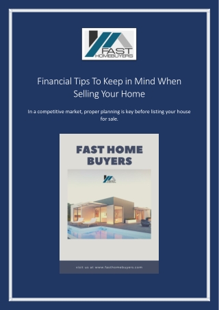 Financial Tips To Keep in Mind When Selling Your Home