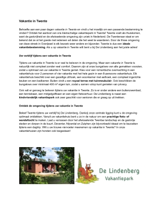 Vakantie in Twente | De Lindenberg