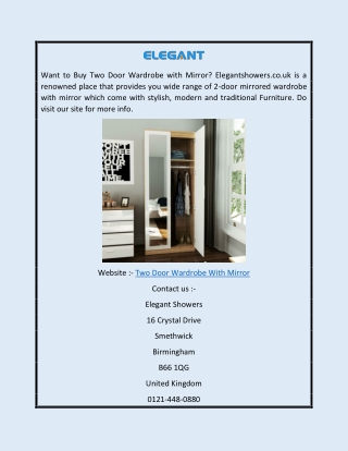 Two Door Wardrobe With Mirror | Elegantshowers.co.uk