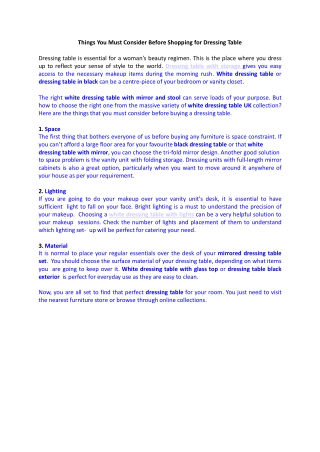 Things You Must Consider Before Shopping for Dressing Table