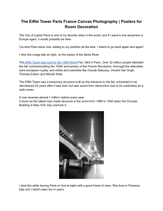 The Eiffel Tower Paris France Canvas Photography _ Posters for Room Decoration