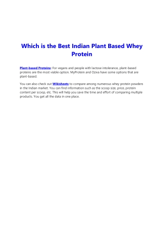 Which is the Best Indian Plant Based Whey Protein