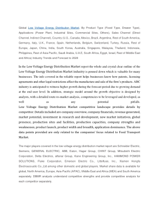 Low Voltage Energy Distribution Market