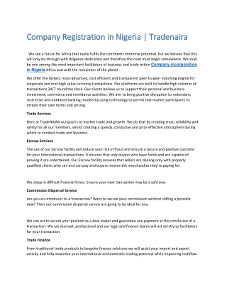 Company Registration in Nigeria | Tradenaira