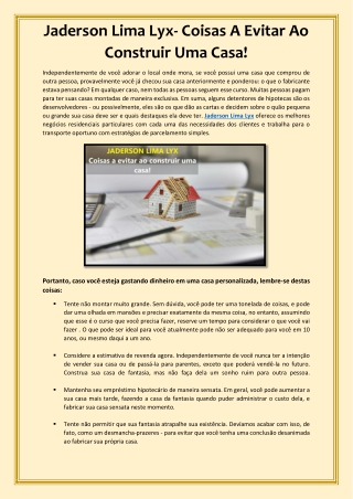 Jaderson Lima Lyx- Coisas A Evitar Ao Construir Uma Casa!