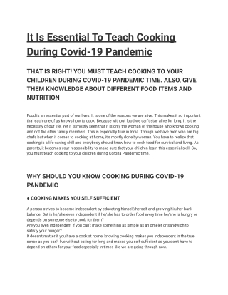 It Is Essential To Teach Cooking During Covid-19 Pandemic