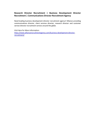 Research Director Recruitment - Business Development Director Recruitment - Communications Director Recruitment Agency