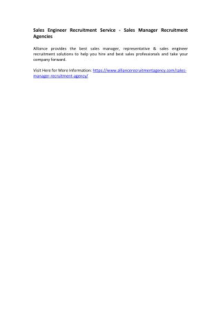 Sales Engineer Recruitment Service - Sales Manager Recruitment Agencies