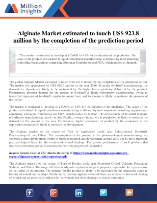 Alginate Market estimated to touch US$ 923.8 million by the completion of the pr