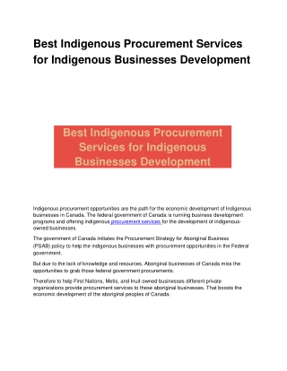 Best Indigenous Procurement Services for Indigenous Businesses Development