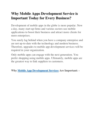 Why Mobile Apps Development Service is Important Today for Every Business