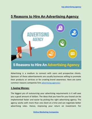 5 Reasons to Hire An Advertising Agency