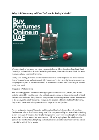 Why Is It Necessary to Wear Perfume in Today's World?