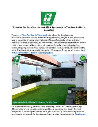 Coevolve Northern Star the best 3 Bhk Apartments In Thanisandra North Bangalore