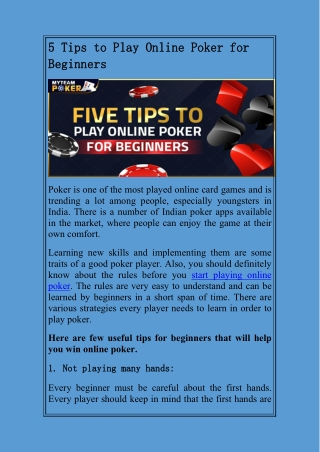 5 Tips to Play Online Poker for Beginners