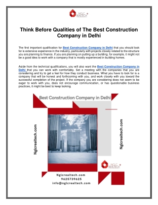 Think Before Qualities of The Best Construction Company in Delhi
