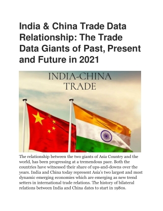 India and China Trade Data Relationship